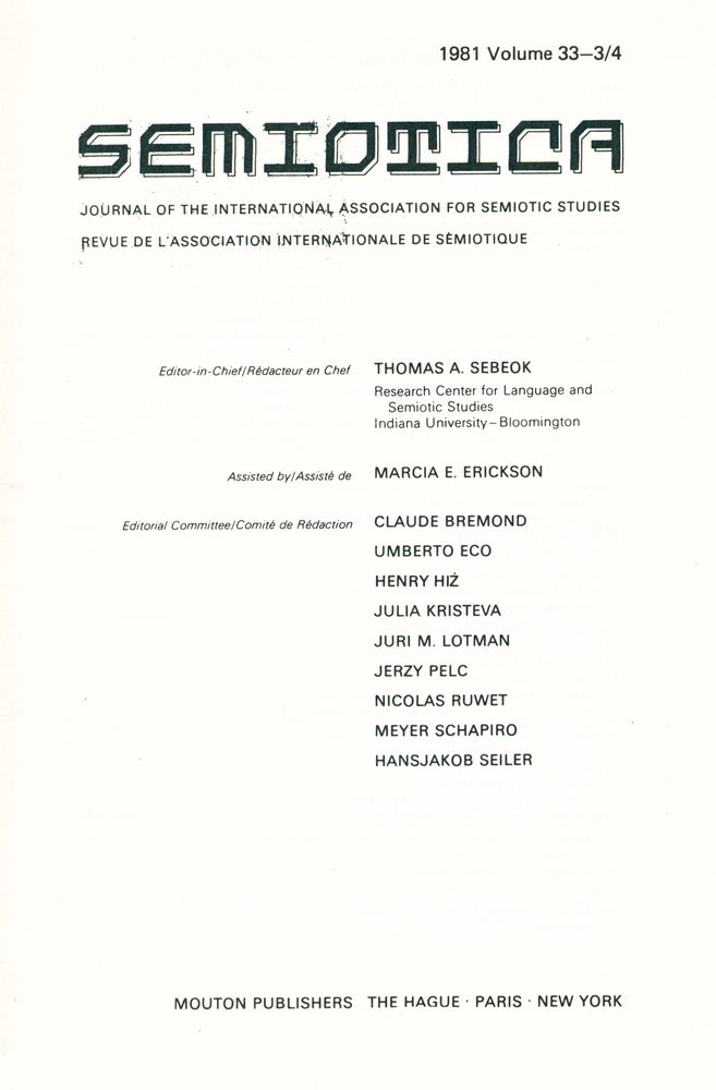 『SEMIOTICA』 1981 Volume 33 - 3/4 2