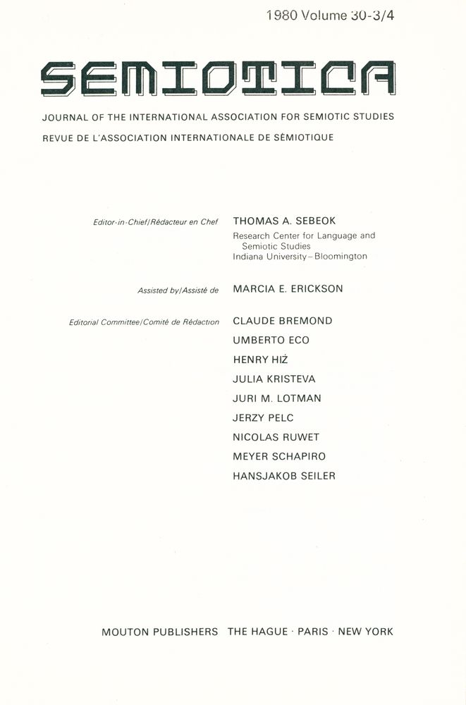 『SEMIOTICA』 1980 Volume 30 - 1/2 3