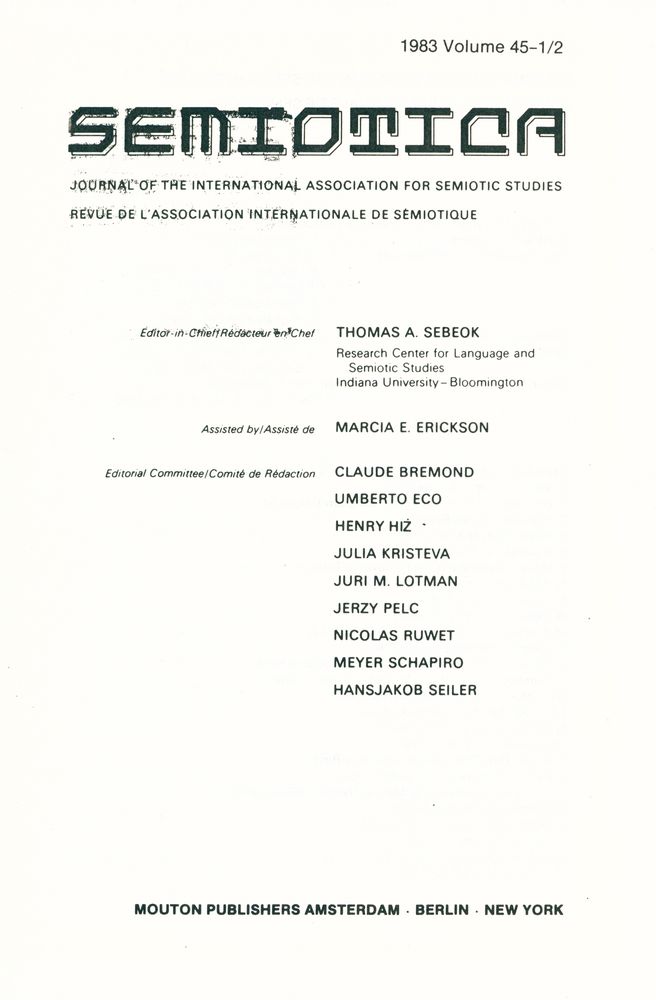 『SEMIOTICA』 1983 Volume 45 - 1/2 2