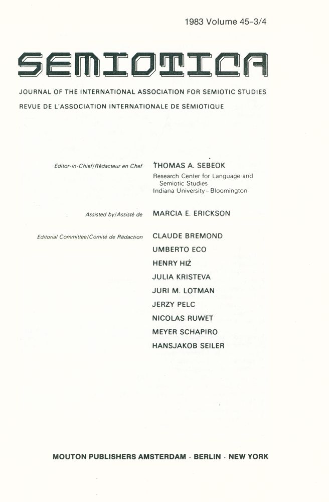 『SEMIOTICA』 1983 Volume 45 - 1/2 3