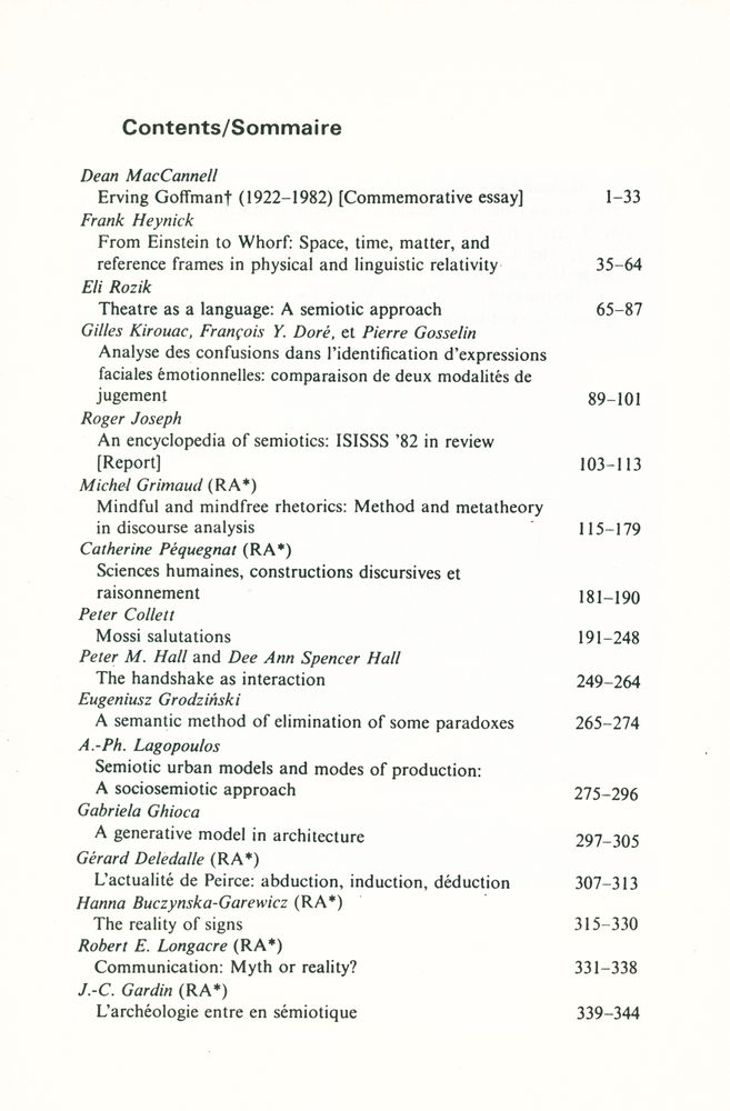『SEMIOTICA』 1983 Volume 45 - 1/2 4
