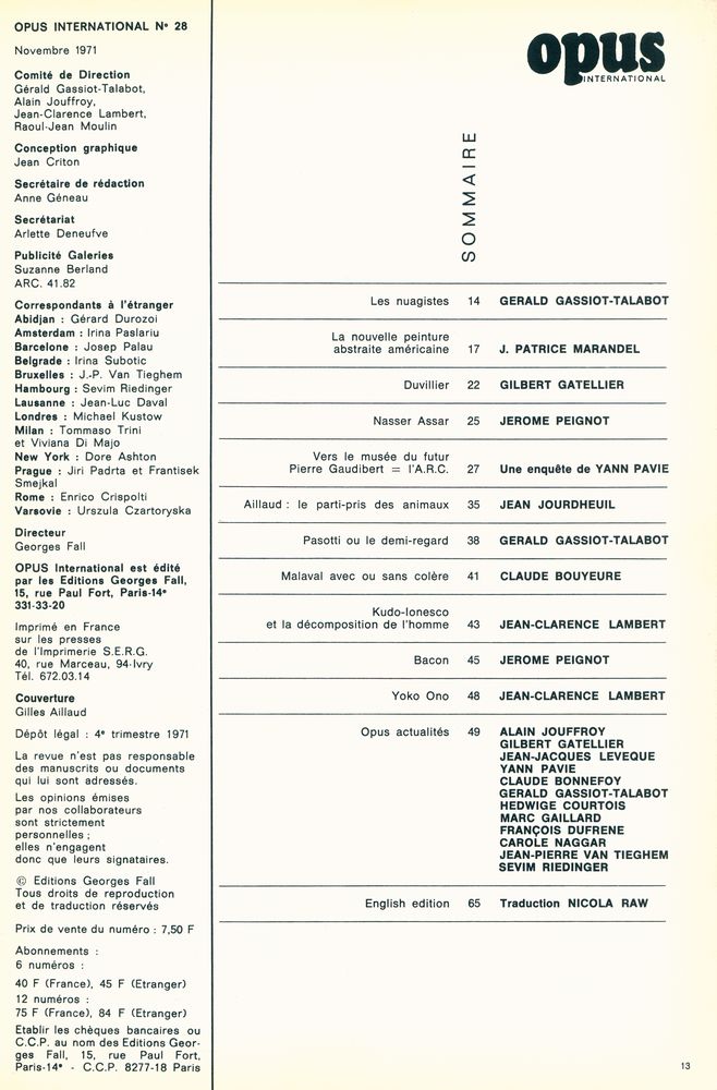 『opus INTERNATIONAL』 28 1971 2