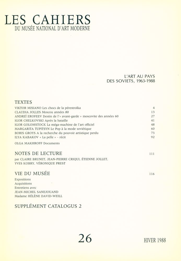 『Les cahiers du musée national d'art moderne』 26 HIVER 1988 2