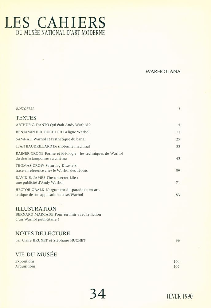 『Les cahiers du musée national d'art moderne』 34  HIVER 1990 2