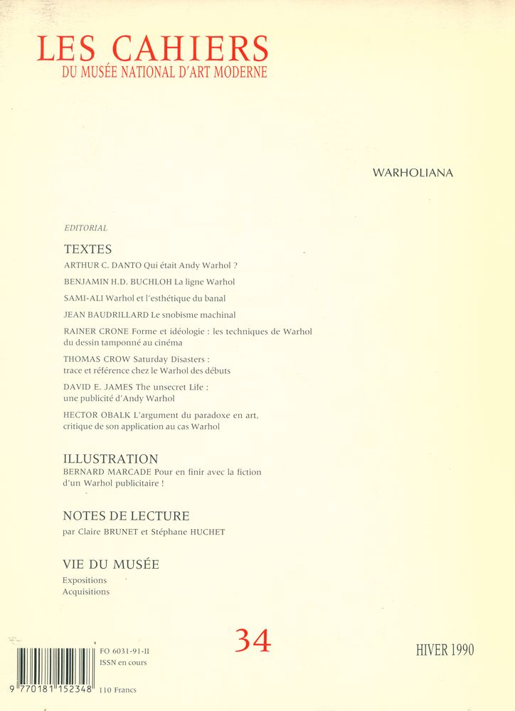 『Les cahiers du musée national d'art moderne』 34  HIVER 1990 3