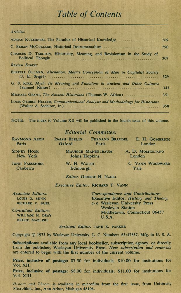 『History & Theory』 12, 1973(1 - 4) 6