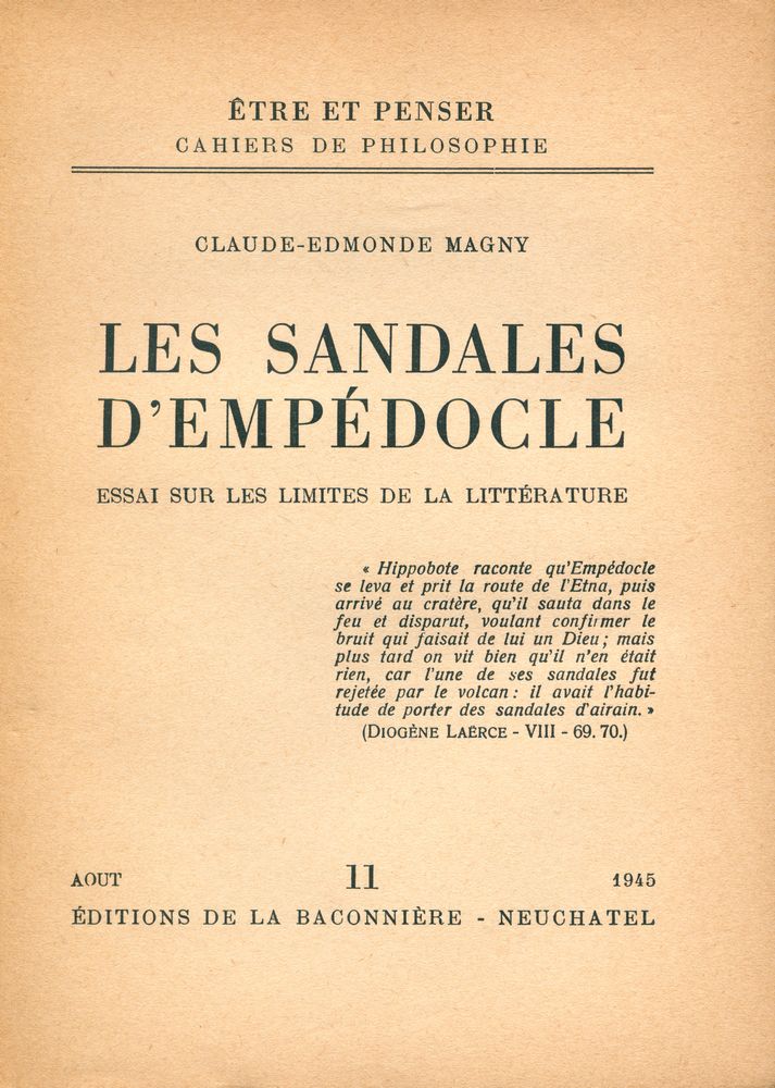 『LES SANDALES D'EMPÉDOCLE : ESSAI SUR LES LIMITES DE LA LITTÉRATURE』 2