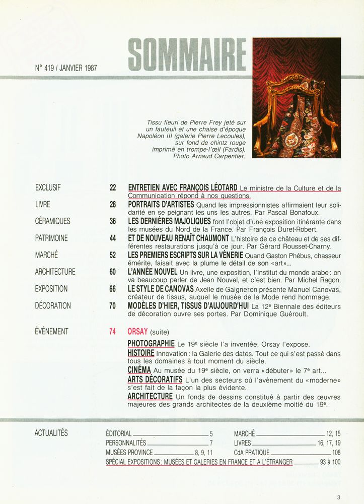 『CONNAISSANCE des Arts』 N° 419 JANVIER 1987 2