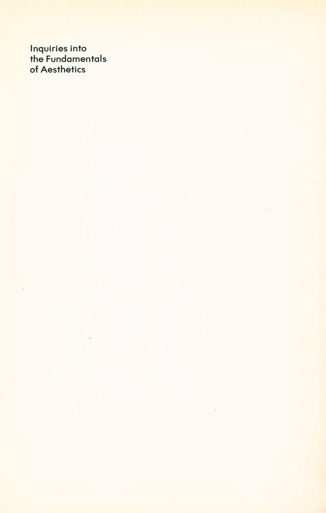 『Inquiries into the fundamentals of aesthetics』 1