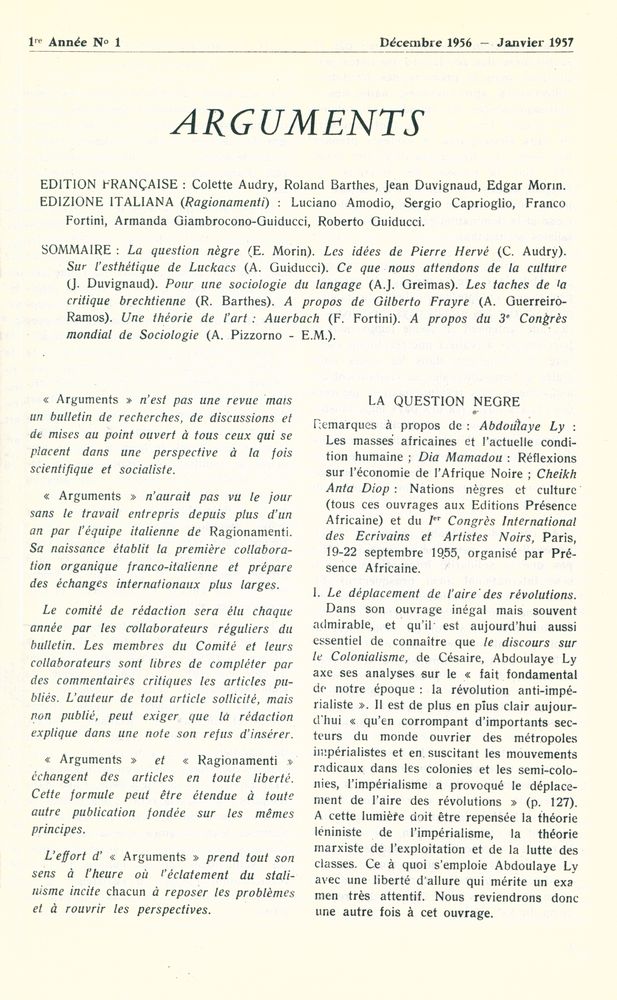『ARGUMENTS 1956 - 1962: ÉDITION INTÉGRALE publiée avec le concours du ministère de la Culture TOME Ⅰ』 2