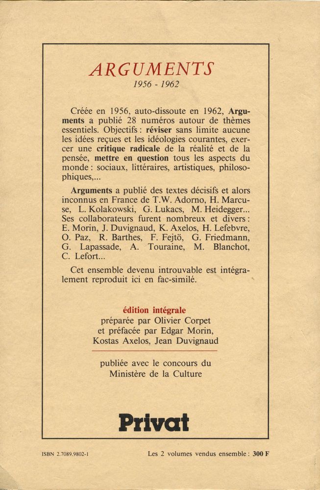 『ARGUMENTS 1956 - 1962: ÉDITION INTÉGRALE publiée avec le concours du ministère de la Culture TOME Ⅰ』 3