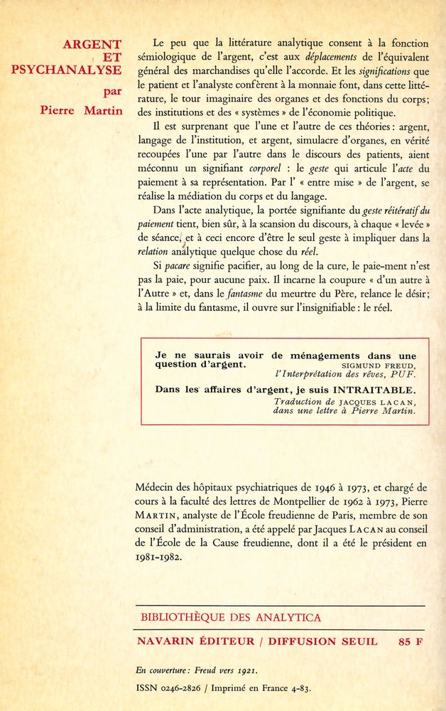 『Argent et psychanalyse』 4