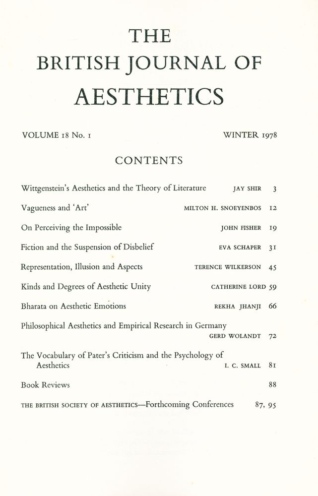 『THE BRITISH JOURNAL OF AESTHETICS』  VOLUME 18 NO. 1 WINTER 1978 2