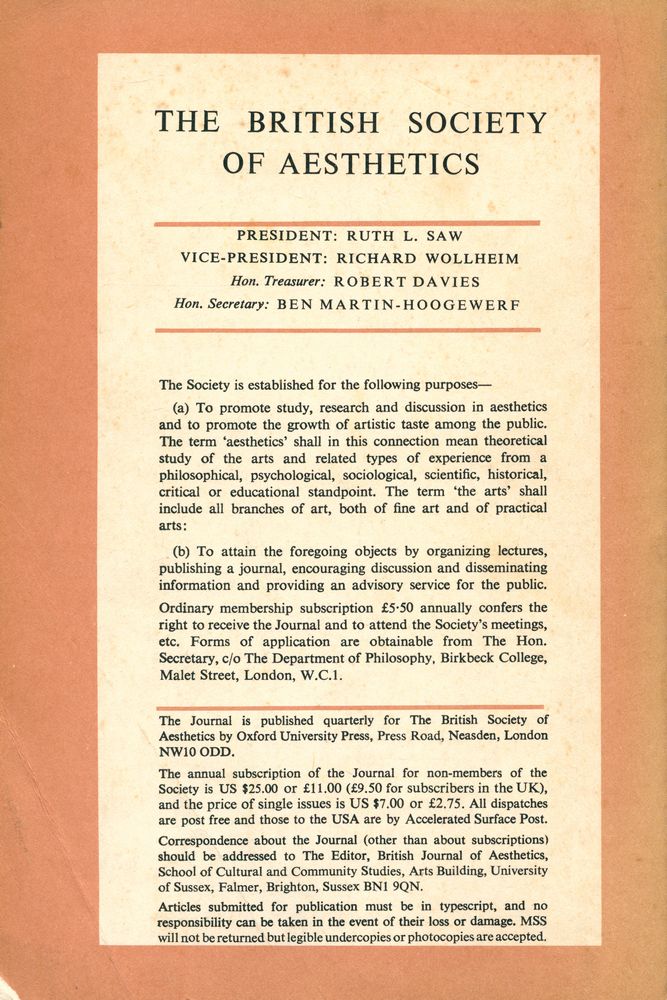 『THE BRITISH JOURNAL OF AESTHETICS』  VOLUME 18 NO. 1 WINTER 1978 4
