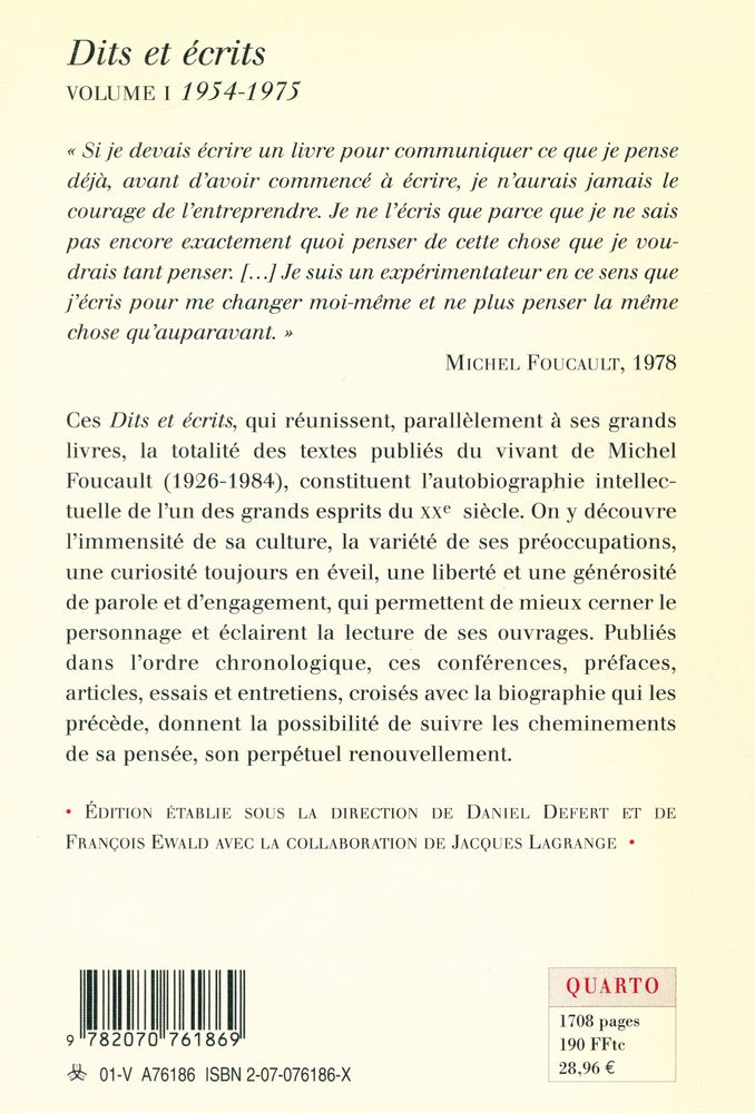 『FOUCAULT : Dits et écrits 1, 1954 - 1975』 8