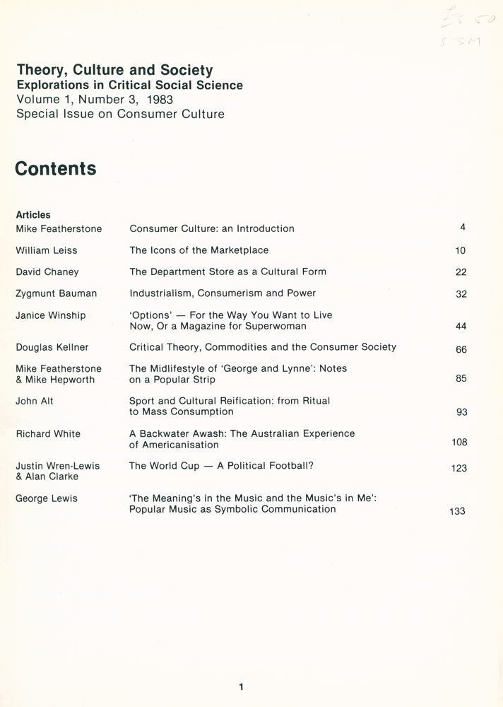 『THEORY CULTURE & SOCIETY』 Volume 1, NO 3, 1983 2