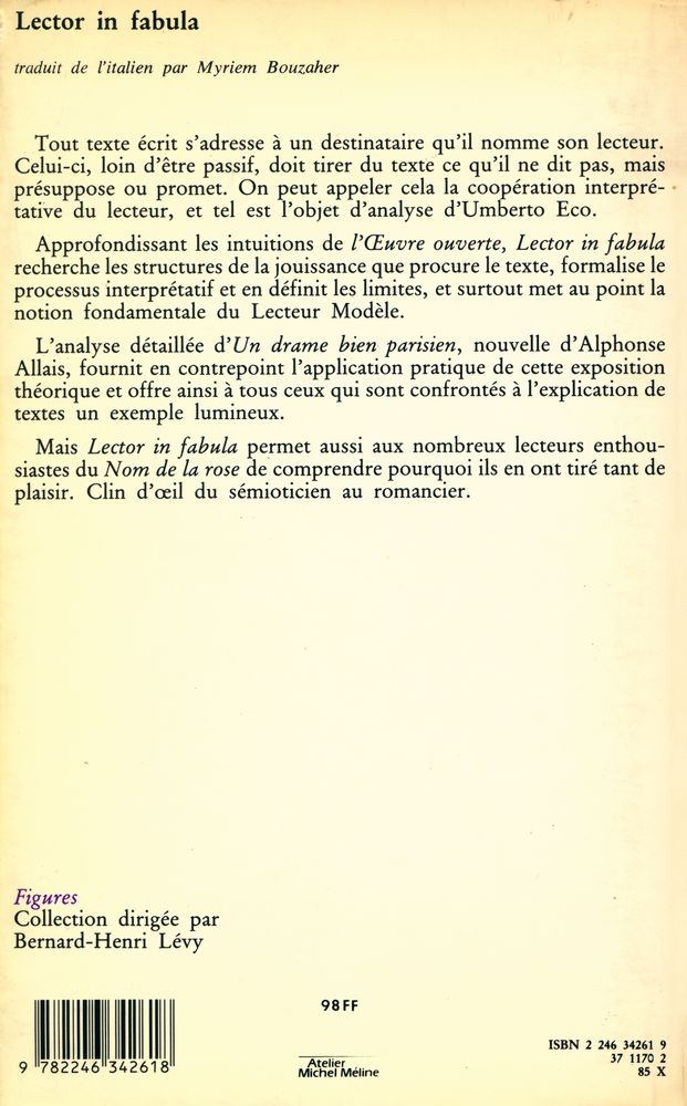 『LECTOR IN FABULA ou la Coopération interprétative dans les textes narratifs』 4