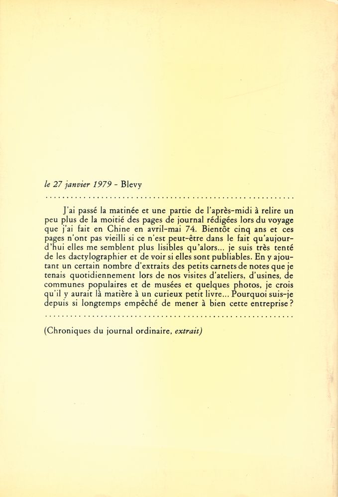 『LE VOYAGE EN CHINE : Chroniques du journal ordinaire 11 avril - 3 mai 1974 - extraits』 4