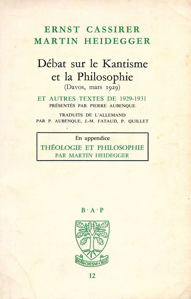 『Débat sur le Kantisme et la Philosophie(Davos, mars 1929)』 1
