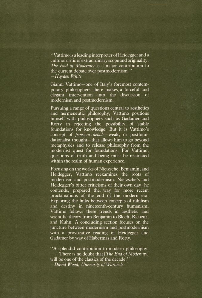 『The end of modernity: nihilism and hermeneutics in postmodern culture』 3