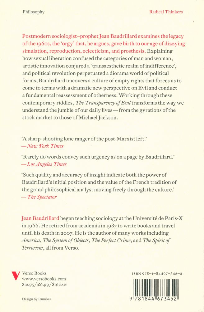 『THE TRANSPARENCY OF EVIL: Essays on Extreme Phenomena』 4