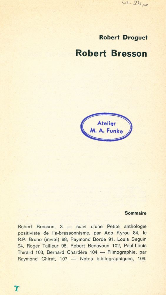 『PREMIER PLAN 42 - Robert Bresson』  2