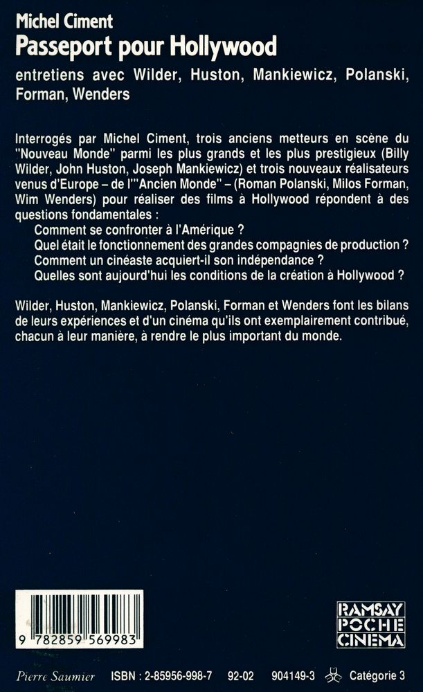 『PASSEPORT POUR HOLLYWOOD : Entretiens avec Wilder, Huston, Mankiewicz, Polanski, Forman, Wenders』 5