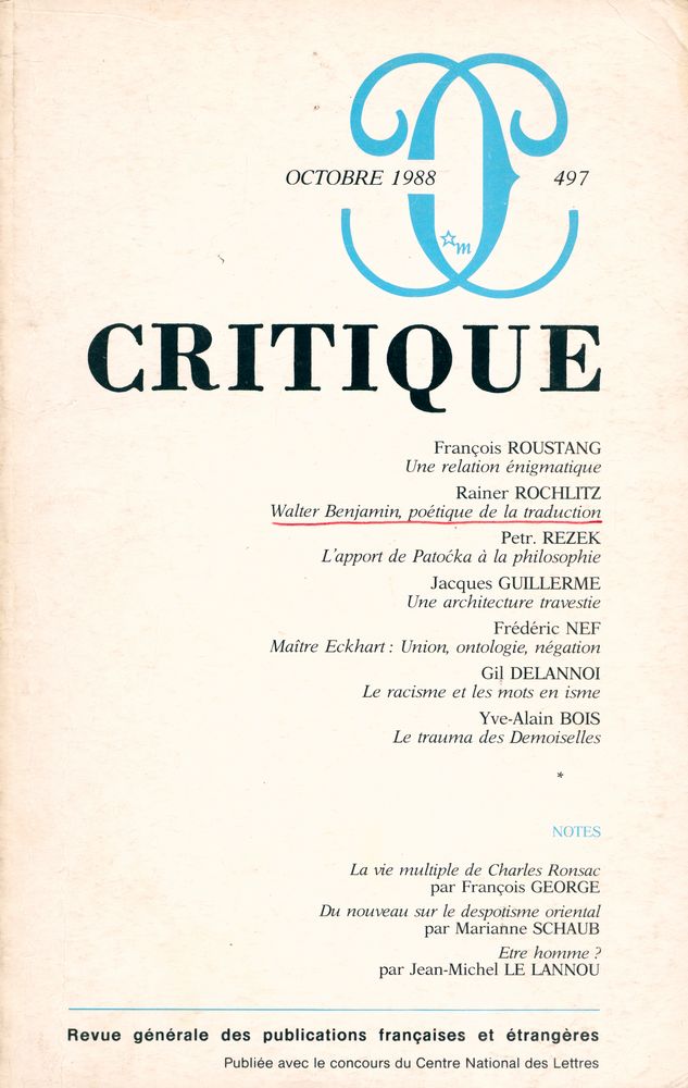 『CRITIQUE』 TOME XLVI - N° 497 1