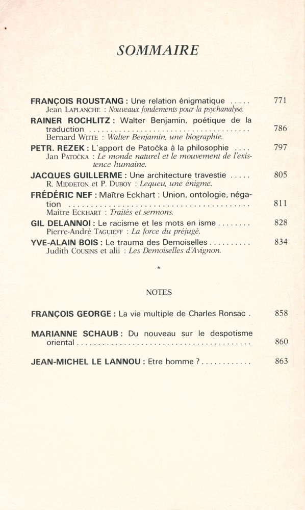 『CRITIQUE』 TOME XLVI - N° 497 2