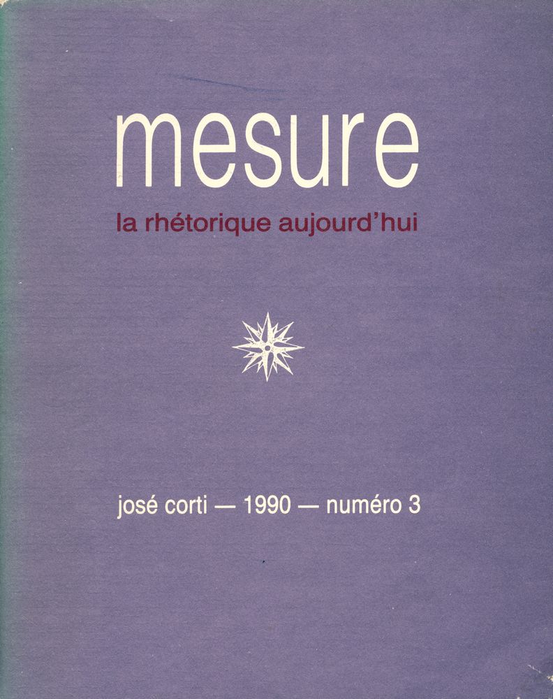 『mesure: la réthorique aujourd'hui』 1990, numéro 13 1