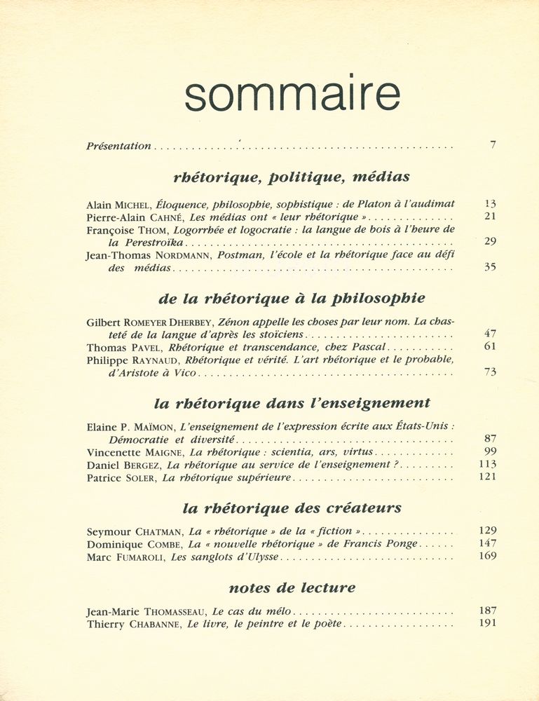 『mesure: la réthorique aujourd'hui』 1990, numéro 13 2