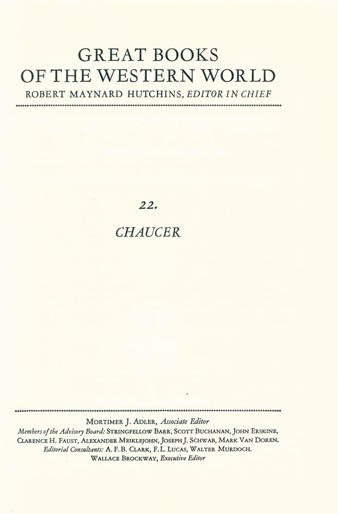 『GREAT BOOKS OF THE WESTERN WORLD : 22 CHAUCER』 1