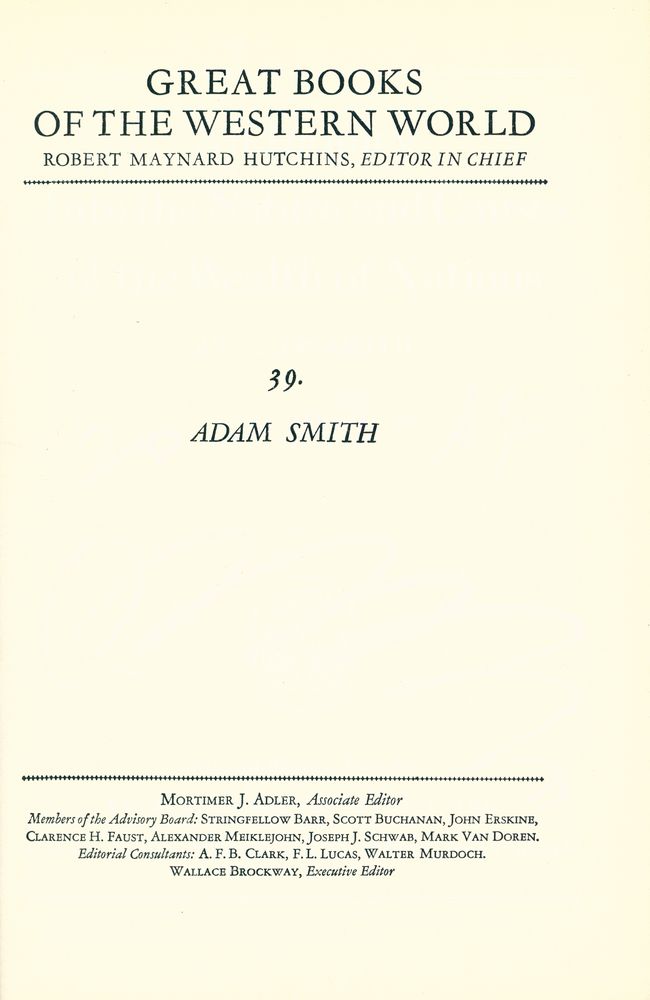 『GREAT BOOKS OF THE WESTERN WORLD : 39 ADAM SMITH』 1