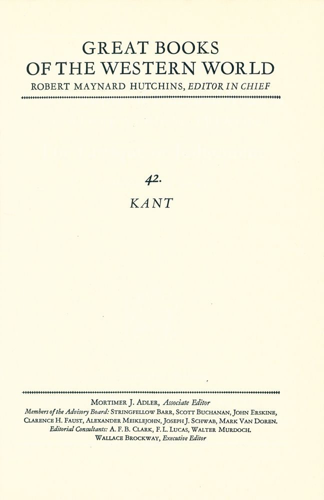 『GREAT BOOKS OF THE WESTERN WORLD : 42 KANT』 1