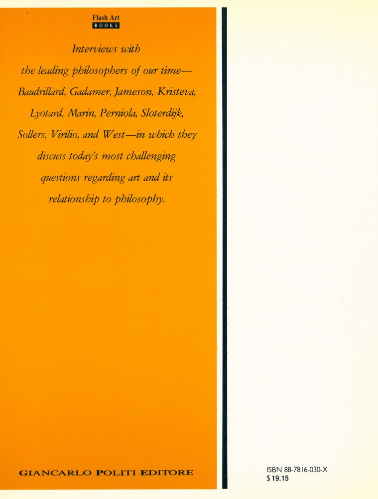『ART and PHILOSOPHY : BAUDRILLARD, GADAMER, JAMESON, KRISTEVA, LYOTARD, MARIN, PERNIOLA, SLOTERDIJK, SOLLERS, VIRILIO, WEST』 3