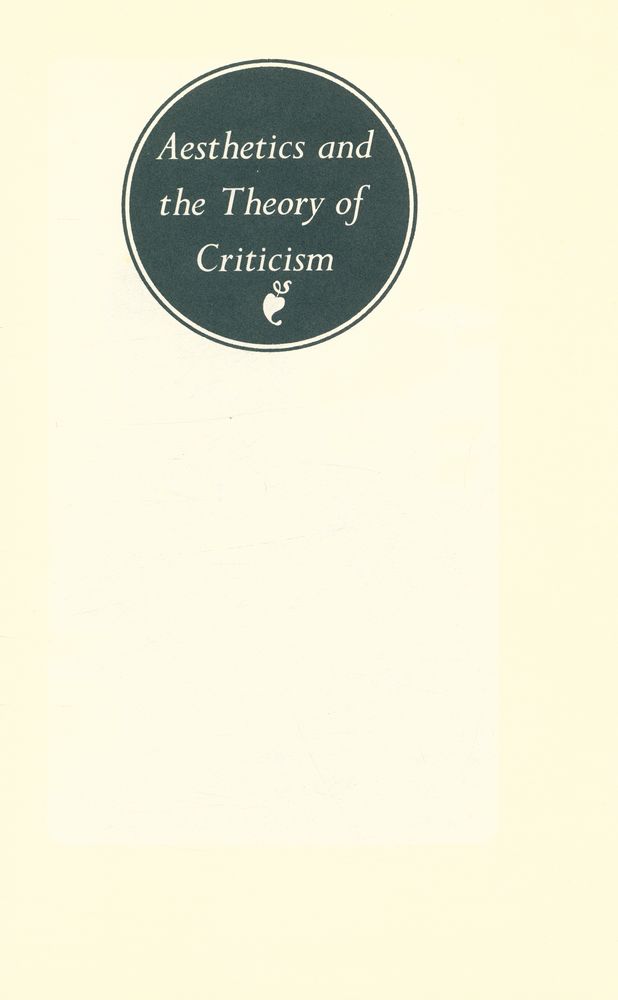 『AESTHETICS and the THEORY of CRITICISM』 1