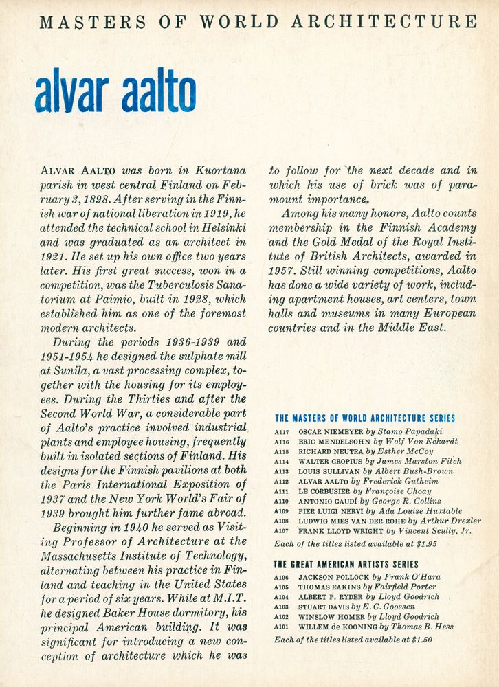 『MASTERS OF WORLD ARCHITECTURE - alvar aalto』 3