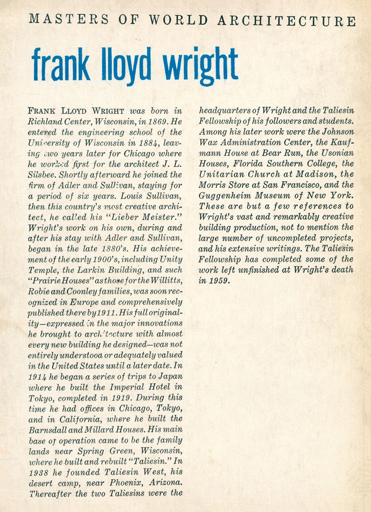 『MASTERS OF WORLD ARCHITECTURE - frank lloyd wright』 3
