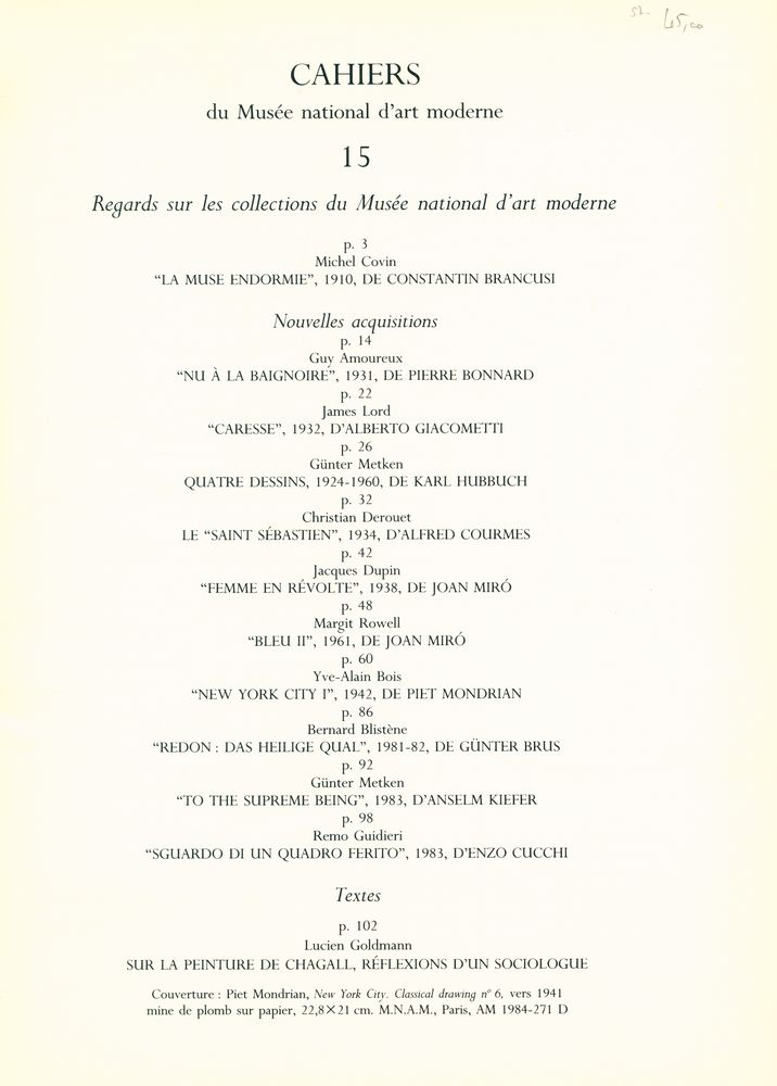 『CAHIERS du Musée national d'art moderne』 15 1985 2