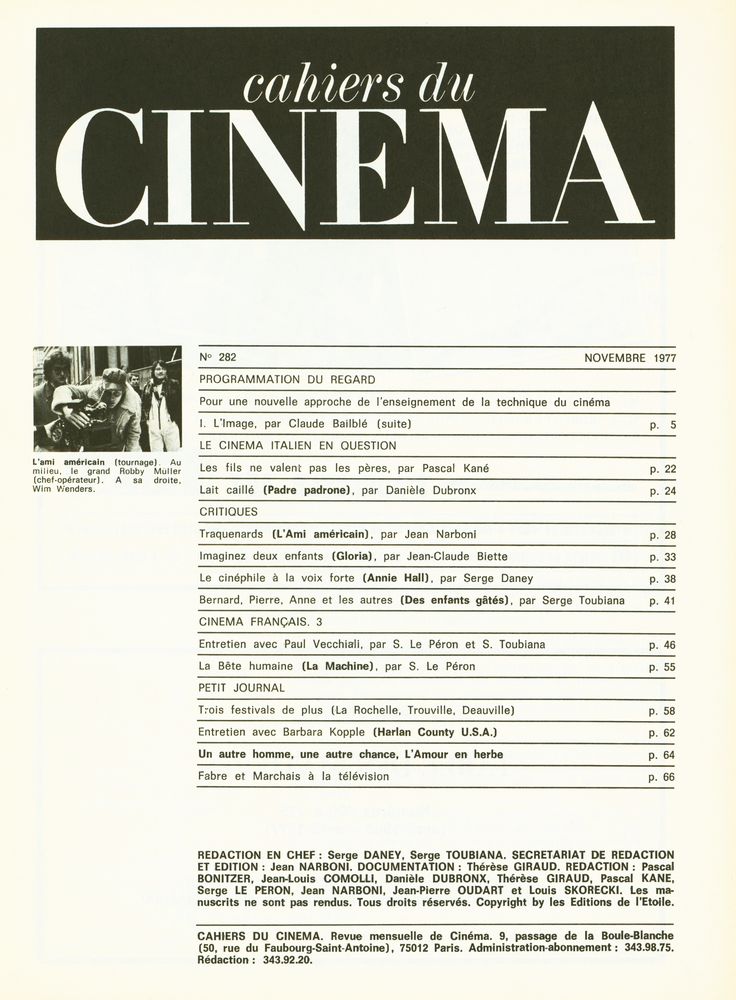 『cahiers du CINEMA』 Nº 282 NOVEMBRE 1977 2