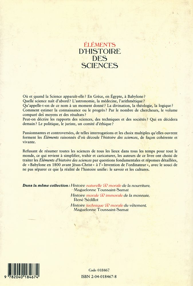 『ÉLÉMENTS D'HISTOIRE DES SCIENCES』 4