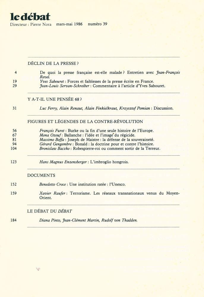 『le débat』 39 mars - mai 1986 2