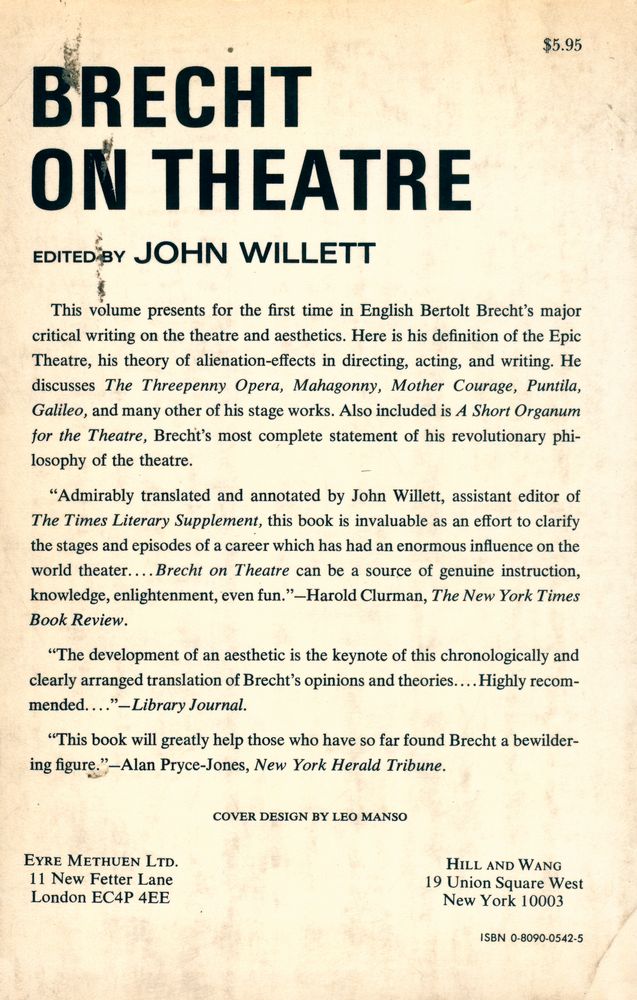 『Brecht on Theatre : THE DEVELOPMENT OF AN AESTHETIC』 4