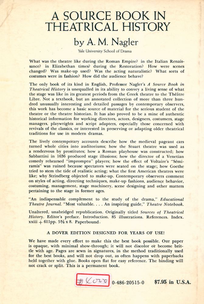 『A SOURCE BOOK IN THEATRICAL HISTORY (SOURCES OF THEATRICAL HISTORY)』 8