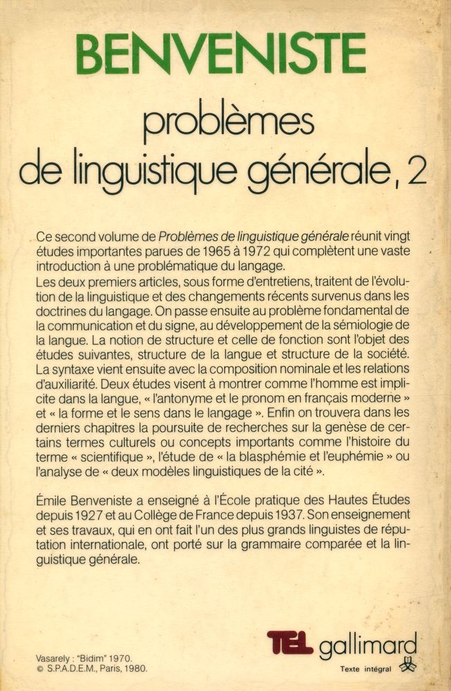 『Problèmes de linguistique Générale Ⅱ』 4