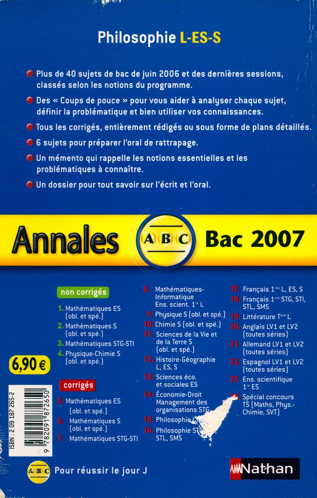 『Bac 2007 Philosophie: L - ES - S : Annales ABC : Sujets corrigés』 7