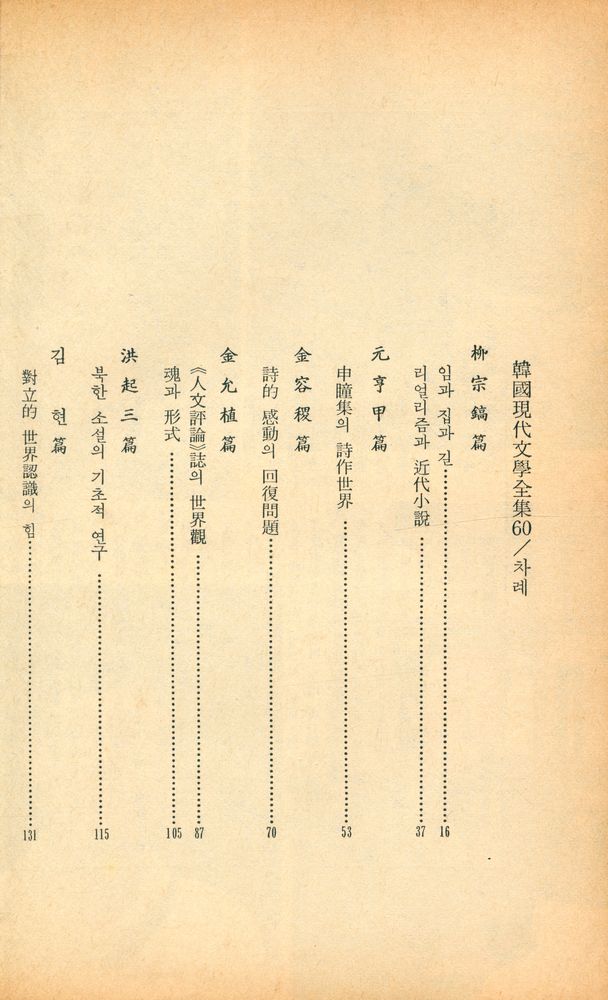 『韓國現代文學全集 60 - 評論選集 2(한국현대문학전집 60 - 평론선집 2)』 2
