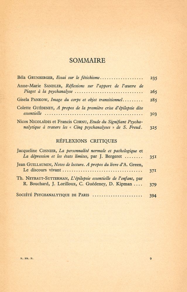 『REVUE FRANÇAISE DE PSYCHANALYSE』 2 MARS - AVRIL 1976 2