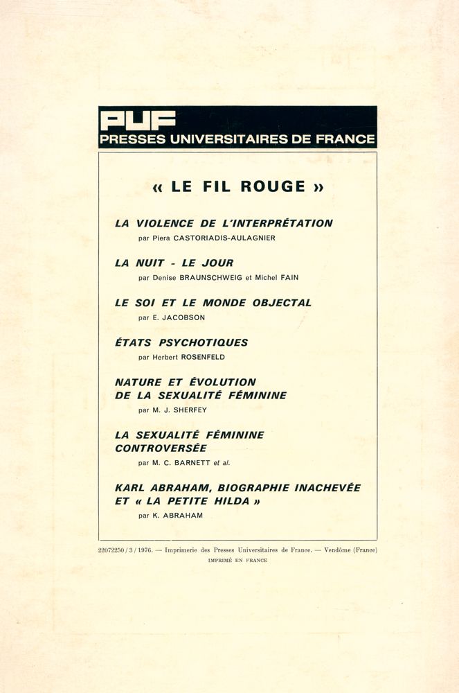 『REVUE FRANÇAISE DE PSYCHANALYSE』 2 MARS - AVRIL 1976 3