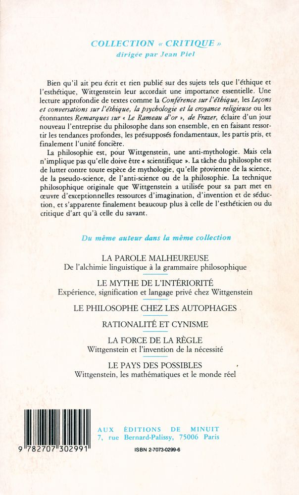 『WITTGENSTEIN : LA RIME ET LA RAISON : SCIENCE, ÉTHIQUE ET ESTHÉTIQUE』 3